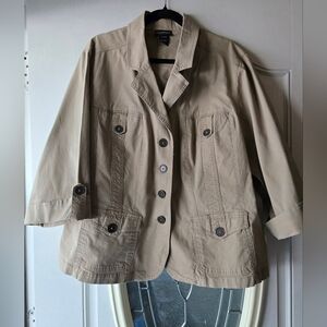 Lane Bryant Utility Safari Style Jacket Tan ¾ Sleeve ~ Plus Size 22/24